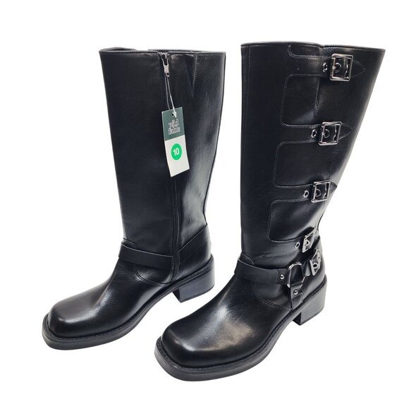 Black Wild Fable Buckle Strap Knee-High Boots Size 10 Womens Faux Leather - Picture 1 of 8